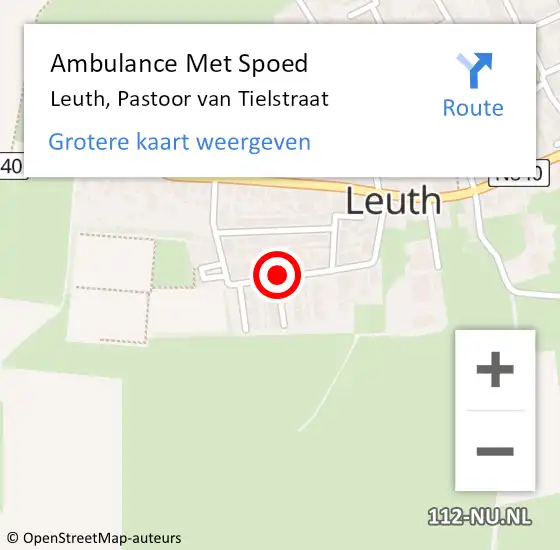 Locatie op kaart van de 112 melding: Ambulance Met Spoed Naar Leuth, Pastoor van Tielstraat op 2 augustus 2019 18:11