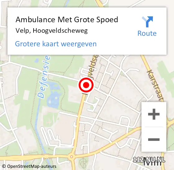 Locatie op kaart van de 112 melding: Ambulance Met Grote Spoed Naar Velp, Hoogveldscheweg op 2 augustus 2019 18:13