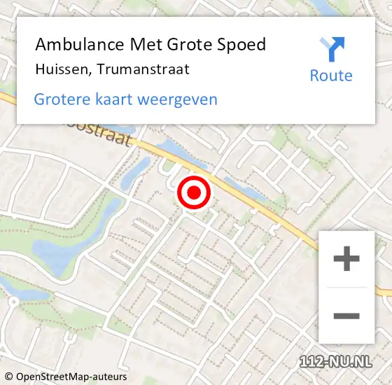 Locatie op kaart van de 112 melding: Ambulance Met Grote Spoed Naar Huissen, Trumanstraat op 2 augustus 2019 19:35