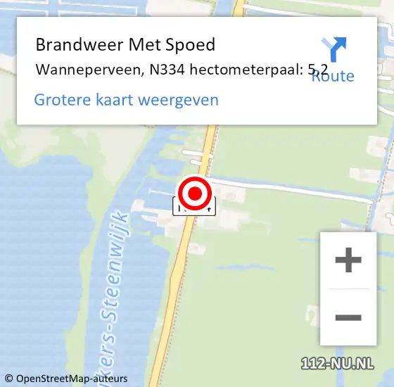 Locatie op kaart van de 112 melding: Brandweer Met Spoed Naar Wanneperveen, N334 hectometerpaal: 5,2 op 2 augustus 2019 19:55