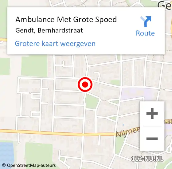 Locatie op kaart van de 112 melding: Ambulance Met Grote Spoed Naar Gendt, Bernhardstraat op 2 augustus 2019 20:17