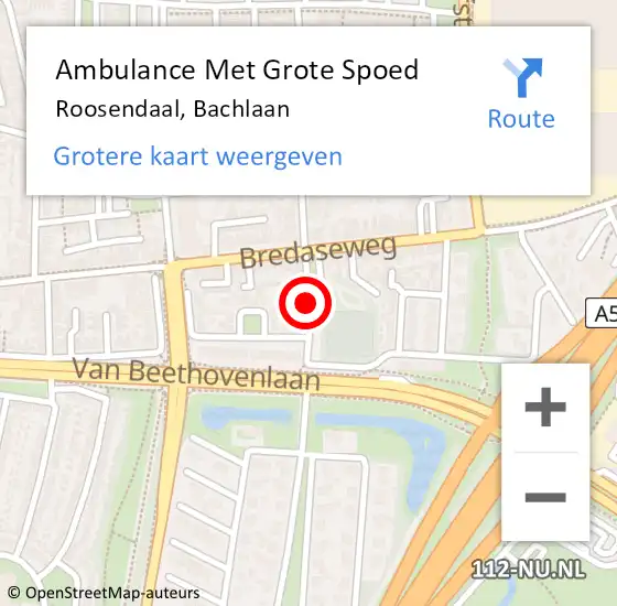 Locatie op kaart van de 112 melding: Ambulance Met Grote Spoed Naar Roosendaal, Bachlaan op 2 augustus 2019 21:24