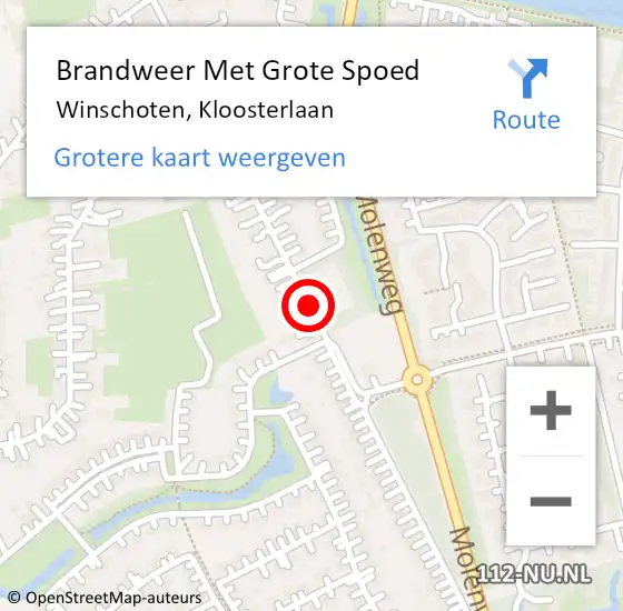 Locatie op kaart van de 112 melding: Brandweer Met Grote Spoed Naar Winschoten, Kloosterlaan op 2 augustus 2019 21:28