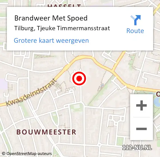 Locatie op kaart van de 112 melding: Brandweer Met Spoed Naar Tilburg, Tjeuke Timmermansstraat op 2 augustus 2019 21:32