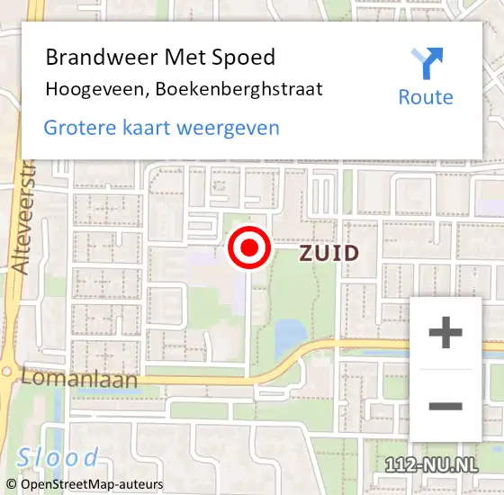 Locatie op kaart van de 112 melding: Brandweer Met Spoed Naar Hoogeveen, Boekenberghstraat op 2 augustus 2019 21:54