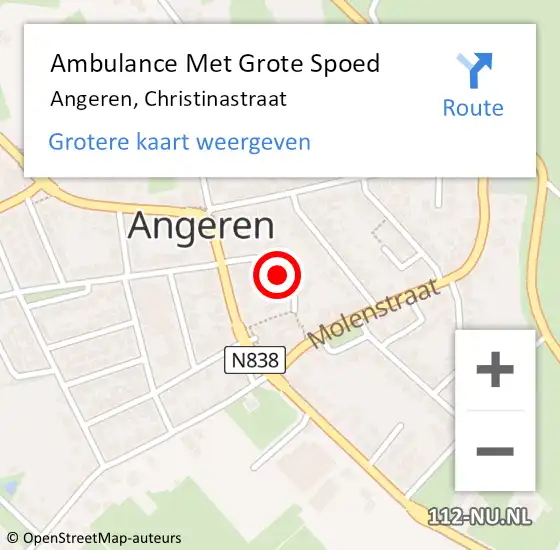 Locatie op kaart van de 112 melding: Ambulance Met Grote Spoed Naar Angeren, Christinastraat op 2 augustus 2019 22:24