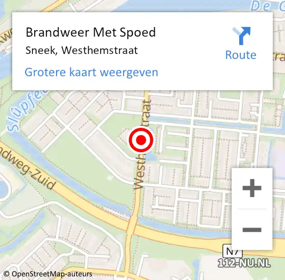 Locatie op kaart van de 112 melding: Brandweer Met Spoed Naar Sneek, Westhemstraat op 2 augustus 2019 23:07