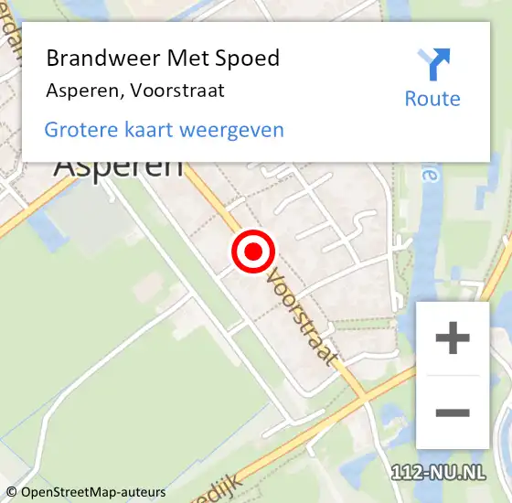 Locatie op kaart van de 112 melding: Brandweer Met Spoed Naar Asperen, Voorstraat op 2 augustus 2019 23:36