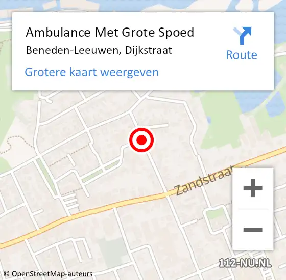 Locatie op kaart van de 112 melding: Ambulance Met Grote Spoed Naar Beneden-Leeuwen, Dijkstraat op 3 augustus 2019 00:01