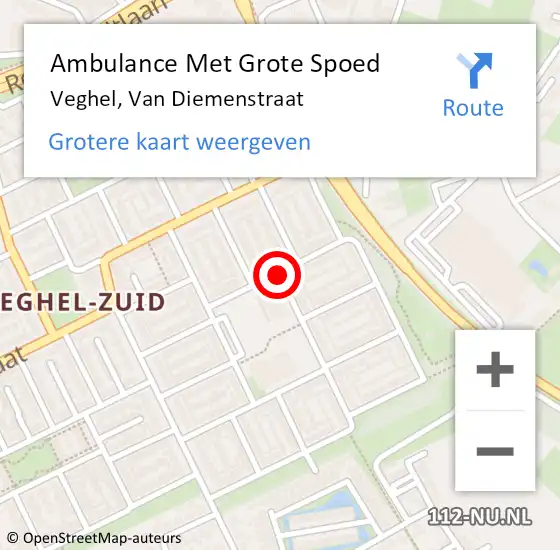 Locatie op kaart van de 112 melding: Ambulance Met Grote Spoed Naar Veghel, Van Diemenstraat op 3 augustus 2019 00:08