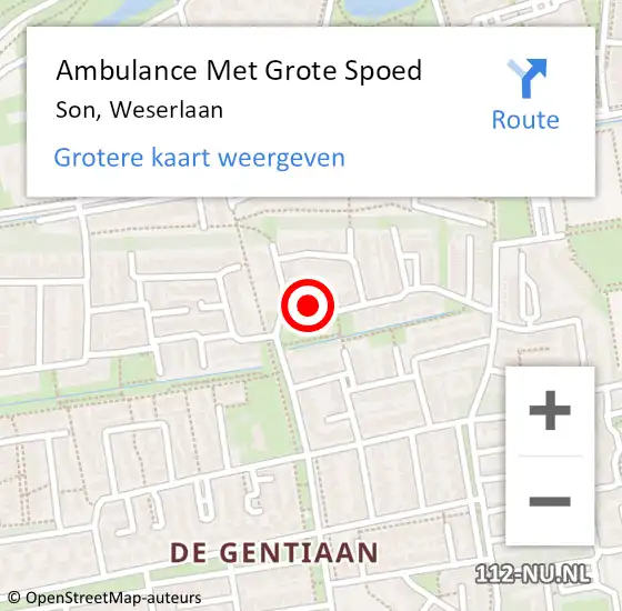 Locatie op kaart van de 112 melding: Ambulance Met Grote Spoed Naar Son, Weserlaan op 3 augustus 2019 00:13