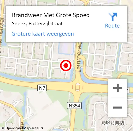 Locatie op kaart van de 112 melding: Brandweer Met Grote Spoed Naar Sneek, Potterzijlstraat op 3 augustus 2019 00:26