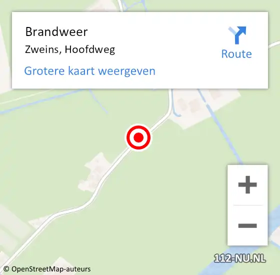 Locatie op kaart van de 112 melding: Brandweer Zweins, Hoofdweg op 3 augustus 2019 01:57