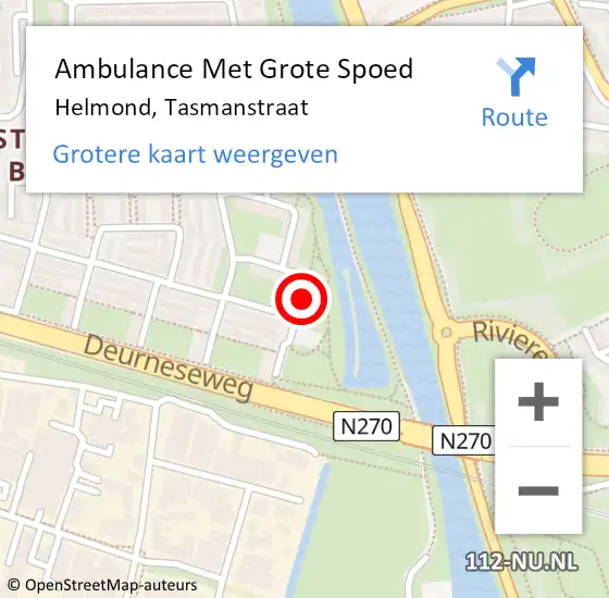 Locatie op kaart van de 112 melding: Ambulance Met Grote Spoed Naar Helmond, Tasmanstraat op 3 augustus 2019 02:47