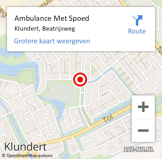 Locatie op kaart van de 112 melding: Ambulance Met Spoed Naar Klundert, Beatrijsweg op 3 augustus 2019 03:28