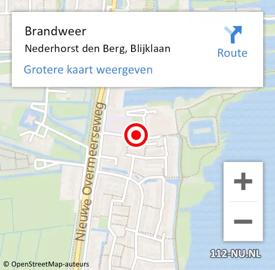 Locatie op kaart van de 112 melding: Brandweer Nederhorst den Berg, Blijklaan op 3 augustus 2019 09:12