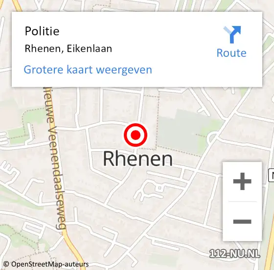 Locatie op kaart van de 112 melding: Politie Rhenen, Eikenlaan op 3 augustus 2019 09:26