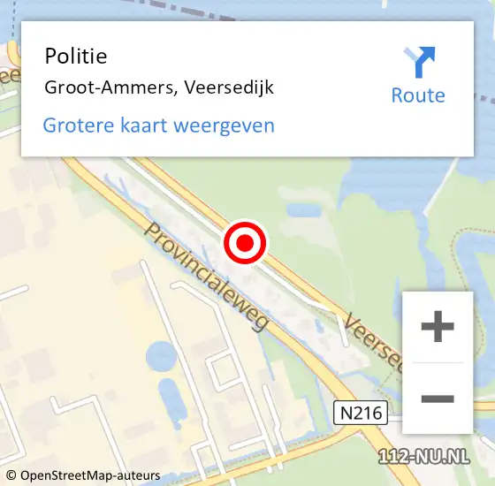 Locatie op kaart van de 112 melding: Politie Groot-Ammers, Veersedijk op 3 augustus 2019 09:44