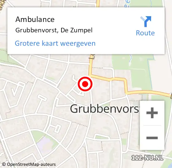 Locatie op kaart van de 112 melding: Ambulance Grubbenvorst, De Zumpel op 9 april 2014 15:39