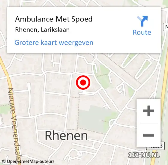 Locatie op kaart van de 112 melding: Ambulance Met Spoed Naar Rhenen, Larikslaan op 3 augustus 2019 12:53