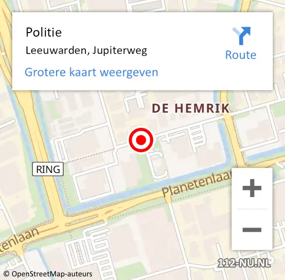 Locatie op kaart van de 112 melding: Politie Leeuwarden, Jupiterweg op 3 augustus 2019 14:17