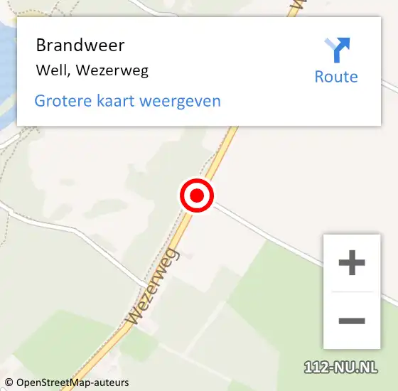 Locatie op kaart van de 112 melding: Brandweer Well, Wezerweg op 3 augustus 2019 14:33