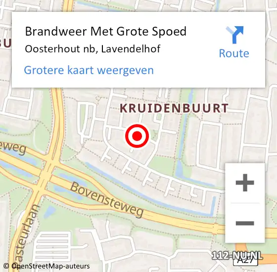 Locatie op kaart van de 112 melding: Brandweer Met Grote Spoed Naar Oosterhout nb, Lavendelhof op 3 augustus 2019 15:32