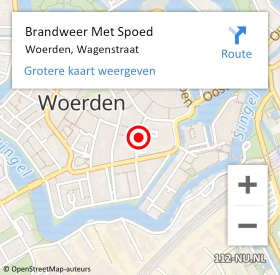 Locatie op kaart van de 112 melding: Brandweer Met Spoed Naar Woerden, Wagenstraat op 3 augustus 2019 16:19