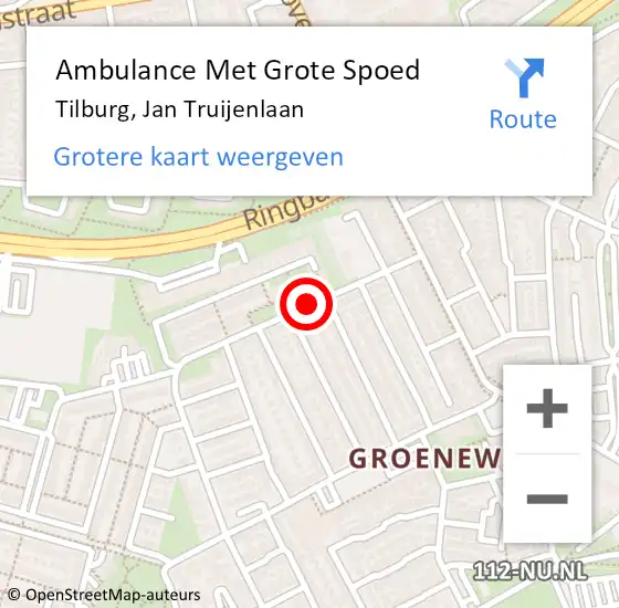 Locatie op kaart van de 112 melding: Ambulance Met Grote Spoed Naar Tilburg, Jan Truijenlaan op 3 augustus 2019 17:38