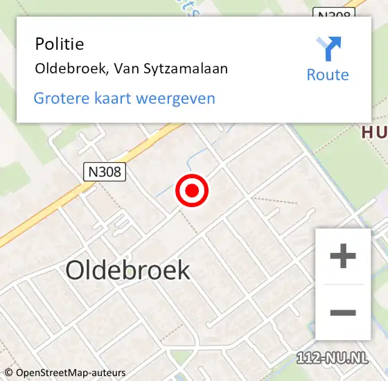 Locatie op kaart van de 112 melding: Politie Oldebroek, Van Sytzamalaan op 3 augustus 2019 17:46