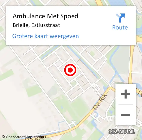 Locatie op kaart van de 112 melding: Ambulance Met Spoed Naar Brielle, Estiusstraat op 3 augustus 2019 20:58