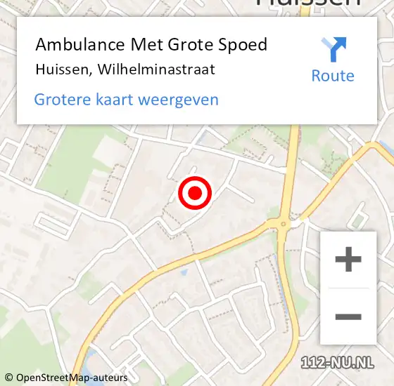 Locatie op kaart van de 112 melding: Ambulance Met Grote Spoed Naar Huissen, Wilhelminastraat op 3 augustus 2019 21:51