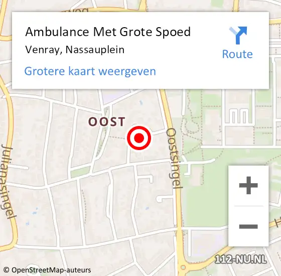 Locatie op kaart van de 112 melding: Ambulance Met Grote Spoed Naar Venray, Nassauplein op 4 augustus 2019 00:42