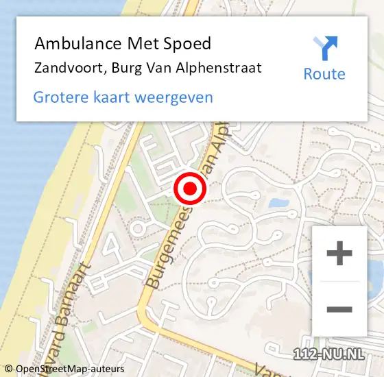 Locatie op kaart van de 112 melding: Ambulance Met Spoed Naar Zandvoort, Burg Van Alphenstraat op 4 augustus 2019 03:25
