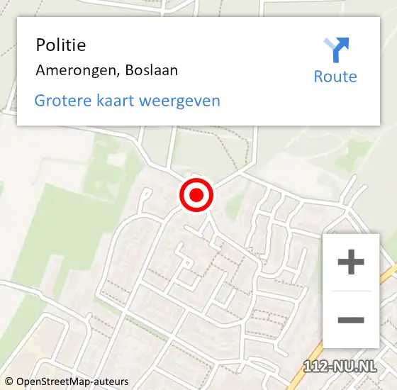 Locatie op kaart van de 112 melding: Politie Amerongen, Boslaan op 4 augustus 2019 09:11