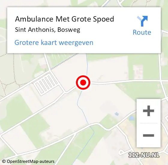 Locatie op kaart van de 112 melding: Ambulance Met Grote Spoed Naar Sint Anthonis, Bosweg op 4 augustus 2019 12:00