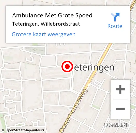 Locatie op kaart van de 112 melding: Ambulance Met Grote Spoed Naar Teteringen, Willebrordstraat op 4 augustus 2019 12:15