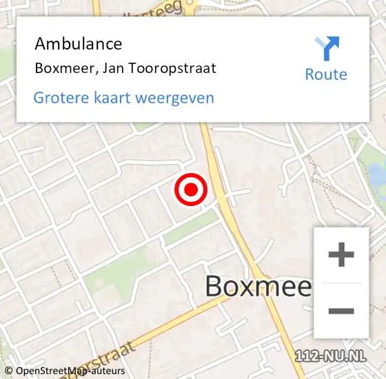 Locatie op kaart van de 112 melding: Ambulance Boxmeer, Jan Tooropstraat op 4 augustus 2019 13:21