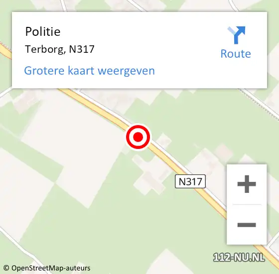 Locatie op kaart van de 112 melding: Politie Terborg, N317 op 4 augustus 2019 14:26