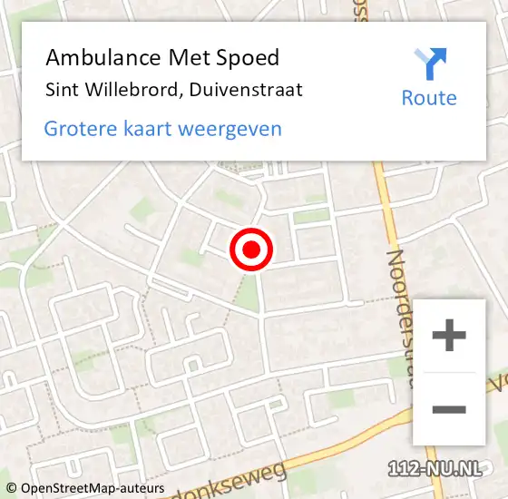 Locatie op kaart van de 112 melding: Ambulance Met Spoed Naar Sint Willebrord, Duivenstraat op 4 augustus 2019 14:29