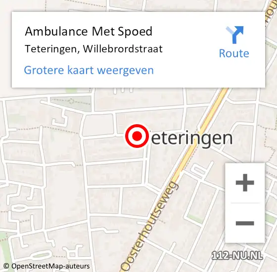 Locatie op kaart van de 112 melding: Ambulance Met Spoed Naar Teteringen, Willebrordstraat op 4 augustus 2019 14:58