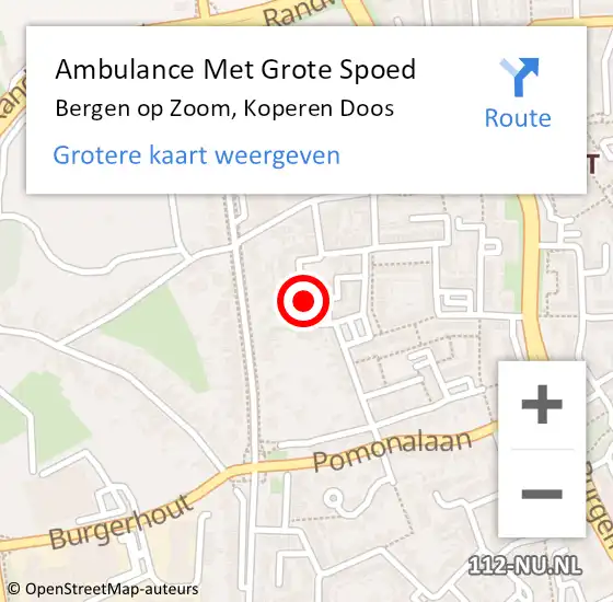Locatie op kaart van de 112 melding: Ambulance Met Grote Spoed Naar Bergen op Zoom, Koperen Doos op 4 augustus 2019 15:24