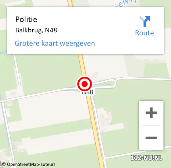 Locatie op kaart van de 112 melding: Politie Balkbrug, N48 hectometerpaal: 102,2 op 4 augustus 2019 16:00