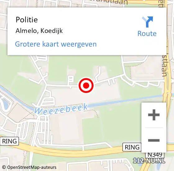 Locatie op kaart van de 112 melding: Politie Almelo, Koedijk op 4 augustus 2019 16:11