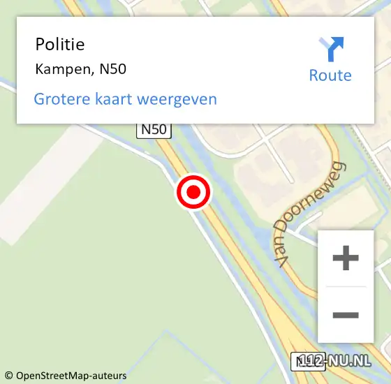 Locatie op kaart van de 112 melding: Politie Kampen, N50 hectometerpaal: 250,0 op 4 augustus 2019 18:13