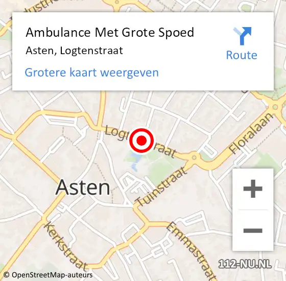 Locatie op kaart van de 112 melding: Ambulance Met Grote Spoed Naar Asten, Logtenstraat op 4 augustus 2019 20:17