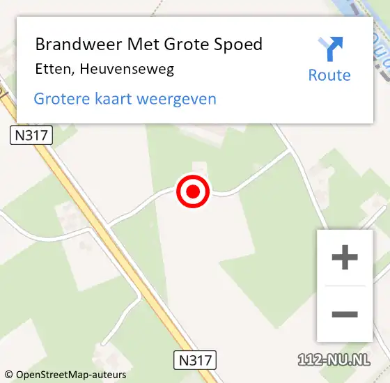 Locatie op kaart van de 112 melding: Brandweer Met Grote Spoed Naar Etten, Heuvenseweg op 4 augustus 2019 21:48