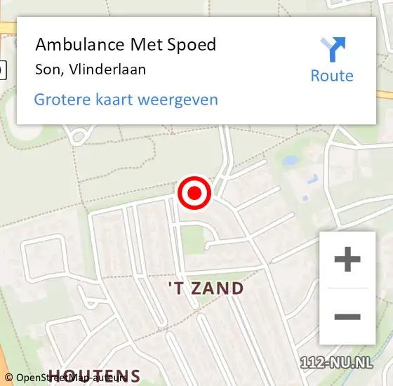 Locatie op kaart van de 112 melding: Ambulance Met Spoed Naar Son, Vlinderlaan op 4 augustus 2019 22:58