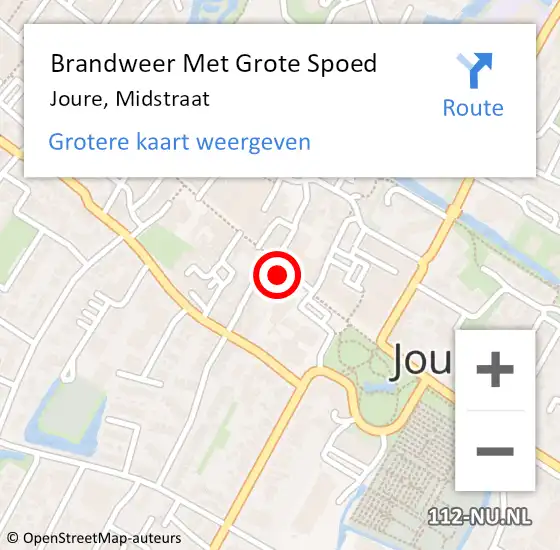 Locatie op kaart van de 112 melding: Brandweer Met Grote Spoed Naar Joure, Midstraat op 9 april 2014 17:48