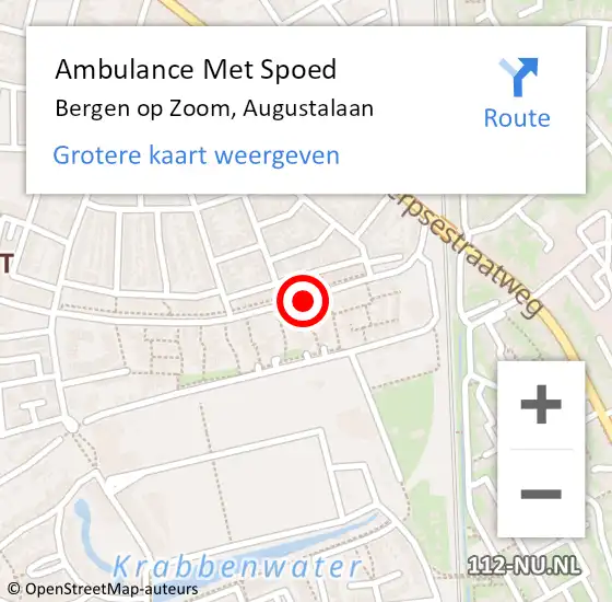 Locatie op kaart van de 112 melding: Ambulance Met Spoed Naar Bergen op Zoom, Augustalaan op 4 augustus 2019 23:22